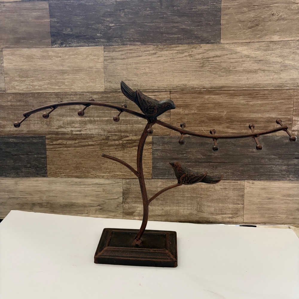 Rustic Bronze Metal Bird Jewelry Tree Stand Necklace Bracelet Organizer Holder